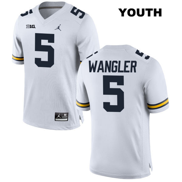 Youth NCAA Michigan Wolverines Jared Wangler #5 White Jordan Brand Authentic Stitched Football College Jersey AT25T37JI